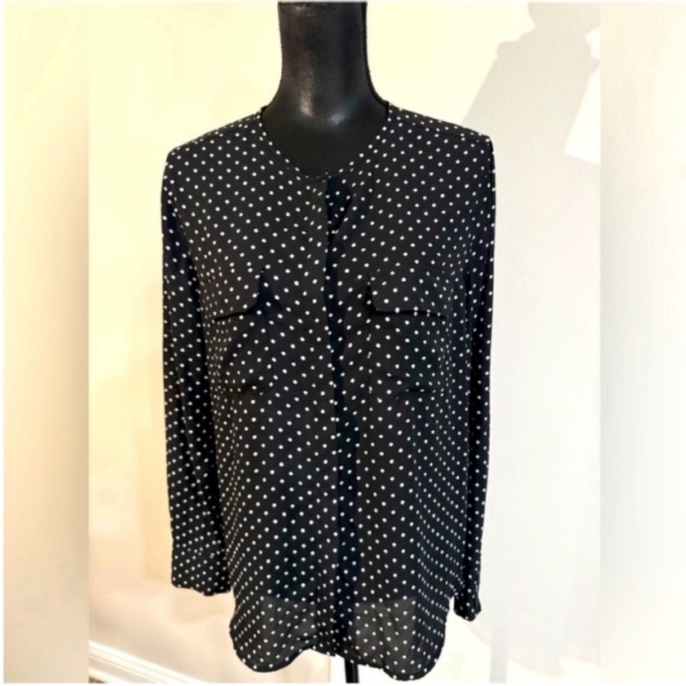 Who What Wear Women’s Black and White Polka Dot Blouse L